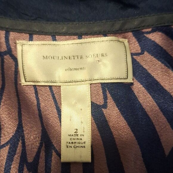 Moulinette Soeurs navy purple silk pleated shift size 2 - Picture 4 of 5